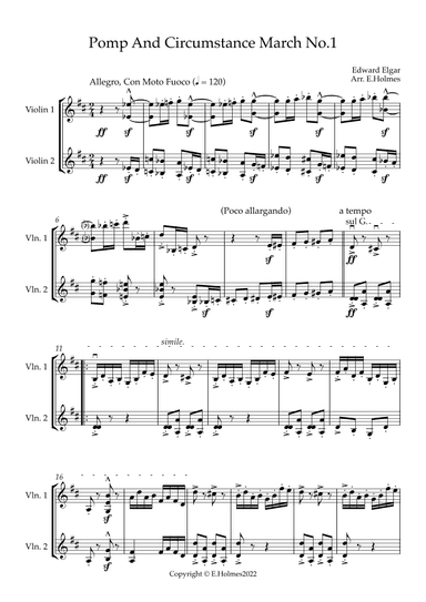 Pomp and Circumstance March No.1 For Two Violins (arr. Edward Holmes)