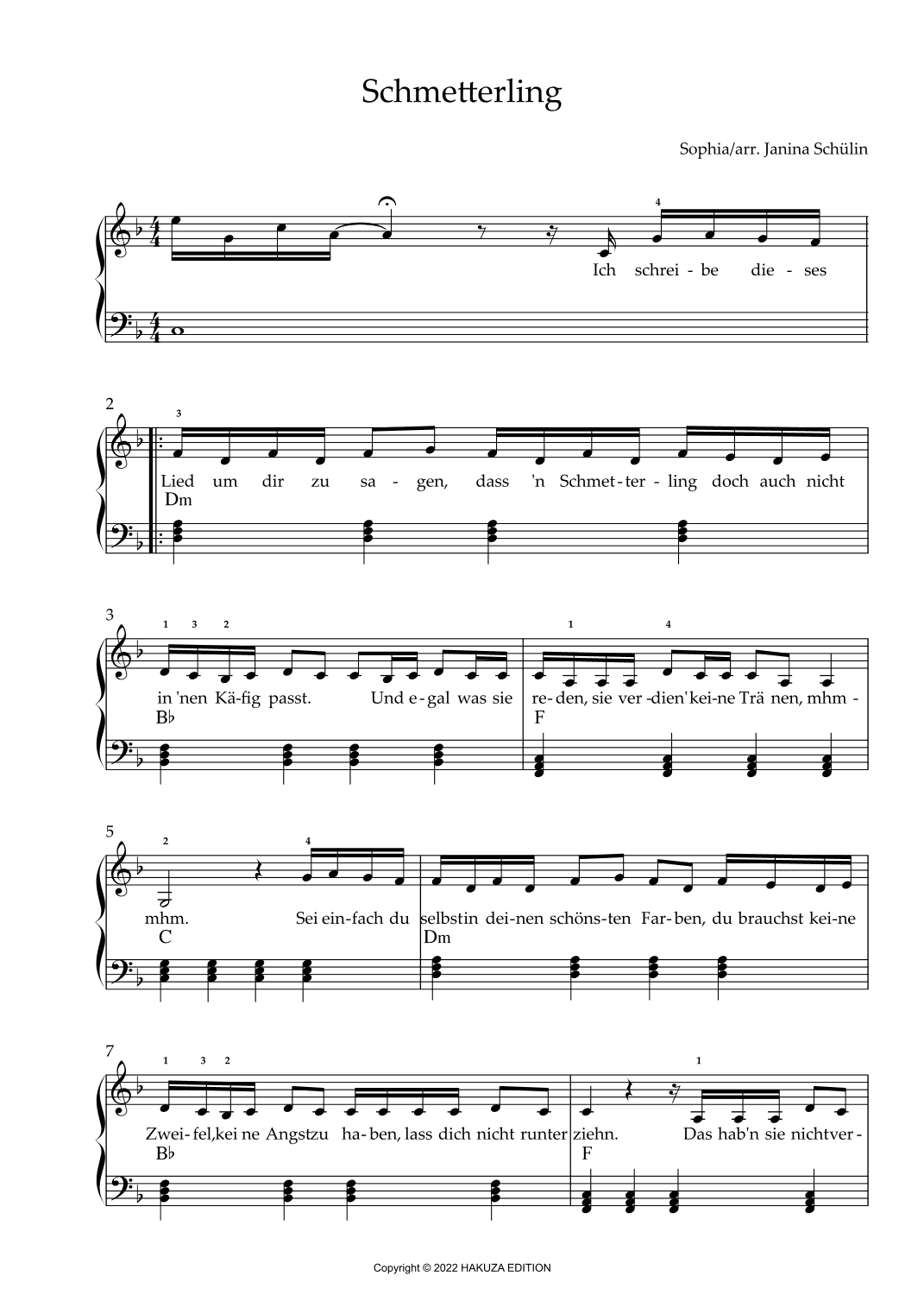 Schmetterling (arr. Janina Schülin)