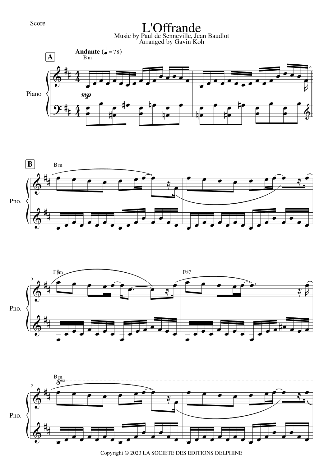 L'offrande (arr. Gavin Koh)