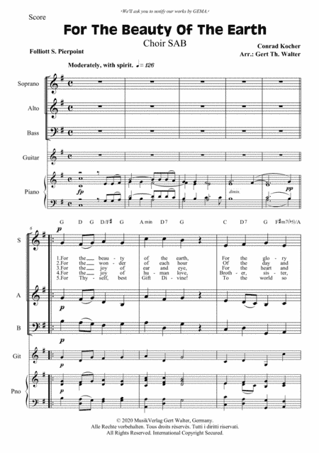 For The Beauty Of The Earth (arr. Gert Th. Walter)