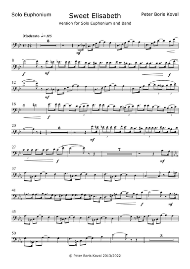Sweet Elisabeth, arranged for Solo Euphonium and Concert Band A4 Size