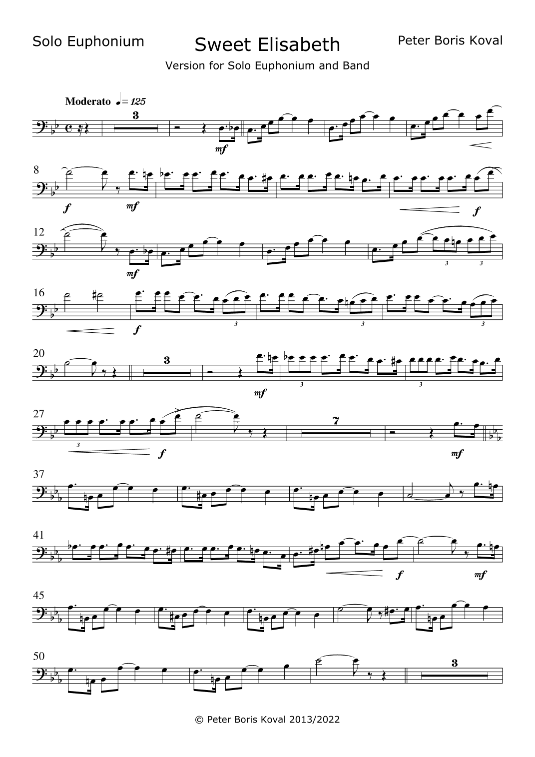 Sweet Elisabeth, arranged for Solo Euphonium and Concert Band A4 Size