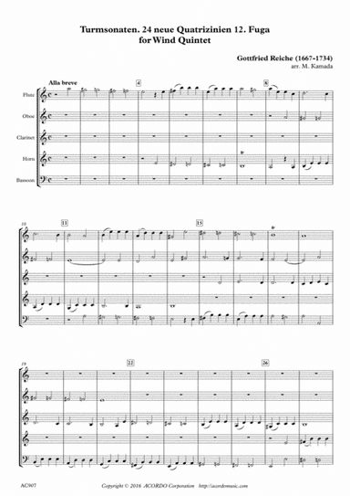 Turmsonaten. 24 neue Quatrizinien 12. Fuga for Wind Quintet (arr. Mikio Kamada)