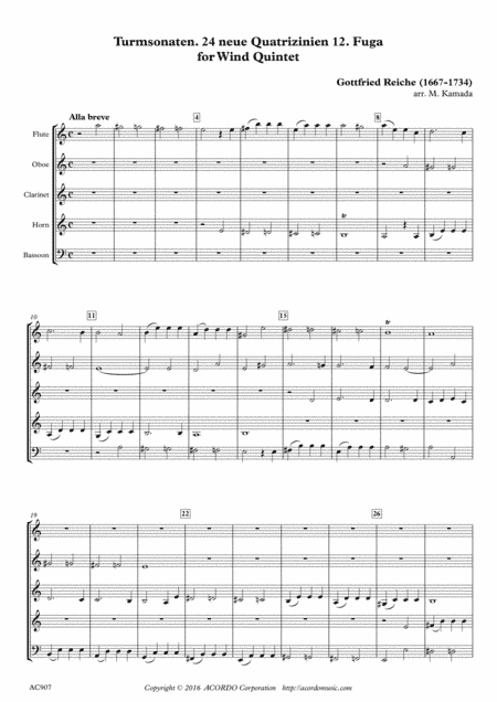 Turmsonaten. 24 neue Quatrizinien 12. Fuga for Wind Quintet (arr. Mikio Kamada)