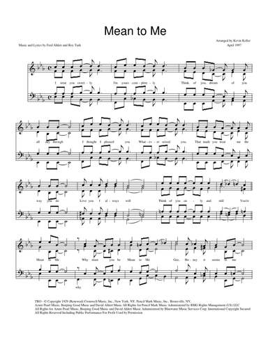Mean To Me (arr. Kevin Keller)