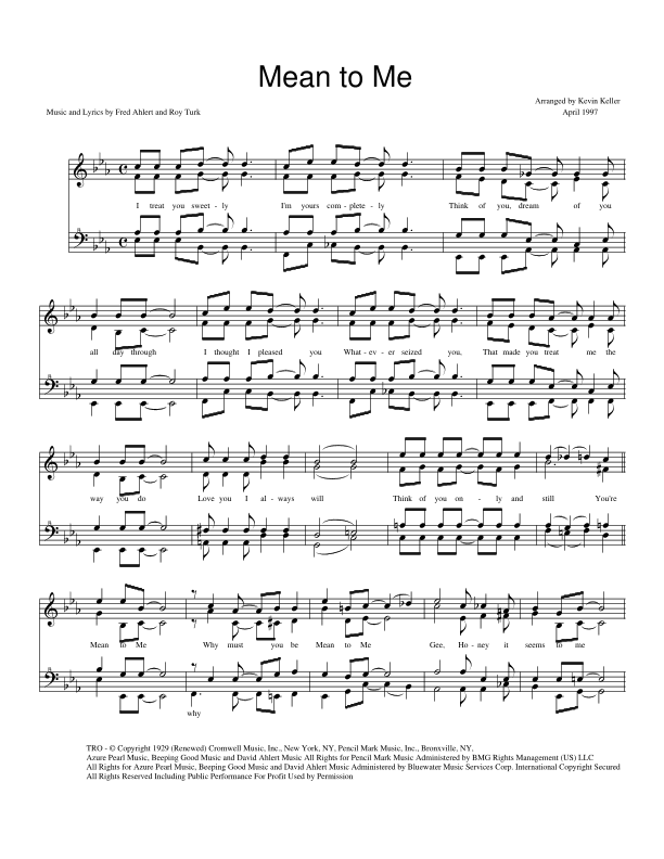 Mean To Me (arr. Kevin Keller)