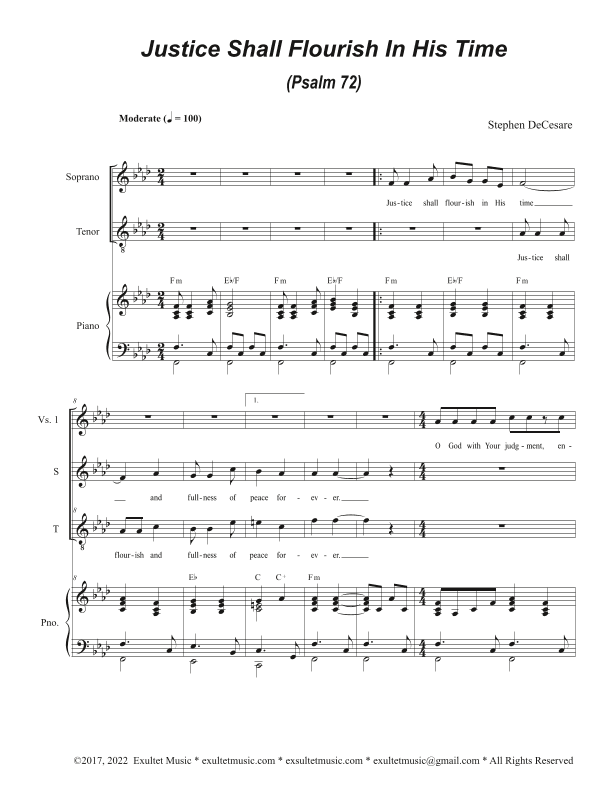 Justice Shall Flourish In His Time (Psalm 72) (2-part choir - (Soprano and Tenor)