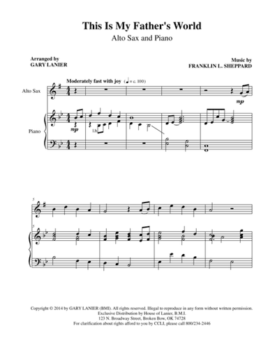 This Is My Father's World (Alt Sax Pn Parts) (arr. Gary Lanier)