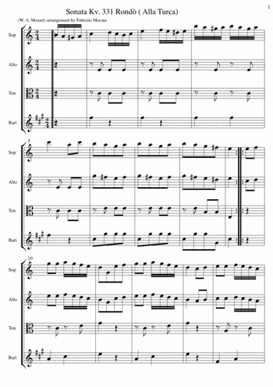 Mozart Kv 331 Turkish Rondo Rondo alla Turca sax quartet (arr. Fabrizio Mocata)