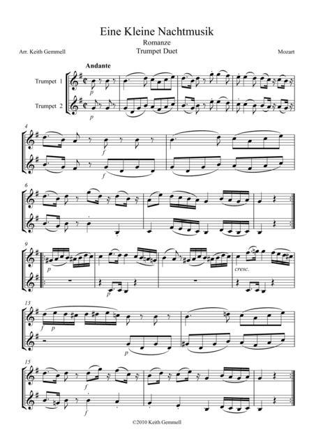Eine Kleine Nachtmusik – Romanze: Trumpet Duet (arr. Keith Gemmell)