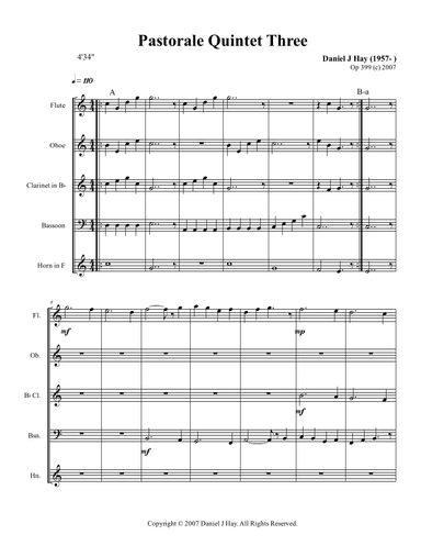 Pastorale Quintet Three (Opus 399) - Score Only