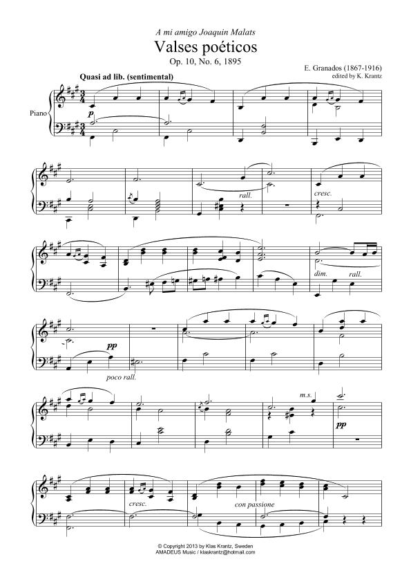 Valses poeticos Op. 10, No. 6 for piano solo (arr. K. Krantz)