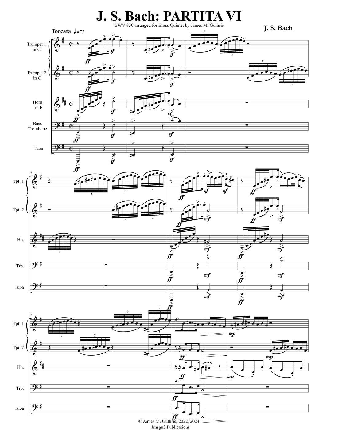 BACH: Partita No. 6 BWV 830 for Brass Quintet (arr. James M. Guthrie)