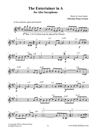 The Entertainer in A - Alto Saxophone Solo (arr. Miranda Wong)