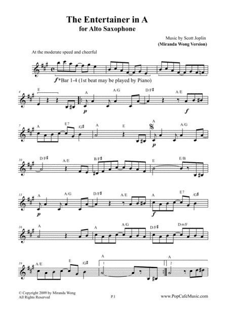The Entertainer in A - Alto Saxophone Solo (arr. Miranda Wong)