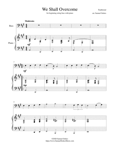We Shall Overcome - for beginning string bass with optional piano accompaniment (arr. Samuel Stokes)