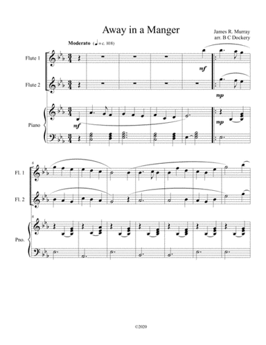 Away in a Manger (flute duet) with optional piano accompaniment (arr. B C Dockery)