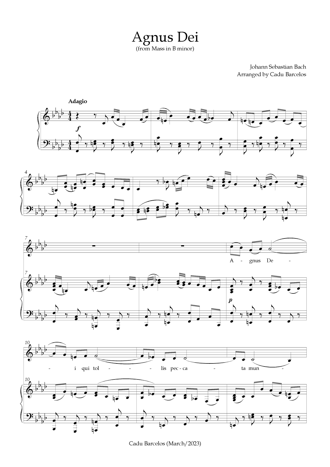 Agnus Dei - Mass B Minor BACH - F minor (arr. Cadu Barcelos)