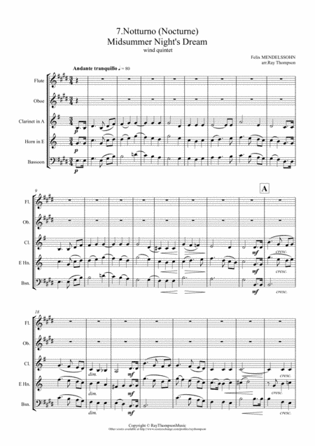 Mendelssohn: Incidental Music from A Midsummer Night's Dream Op.61 No.7 Notturno - wind quintet (arr. Ray Thompson)