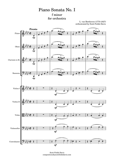 Beethoven, Piano Sonata No. I, Movement I  arranged for orchestra (arr. Scott Fields Davis)