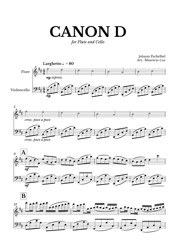 Canon in D for Flute and Cello (arr. Mauricio Luz)