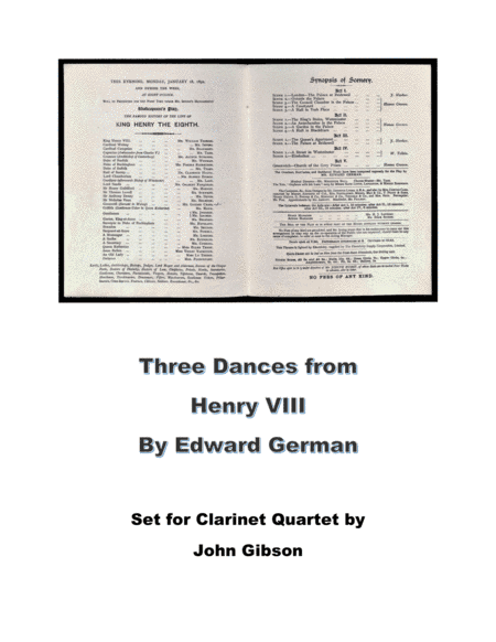 3 Dances from Henry VIII set for Clarinet Quartet (arr. John Gibson)