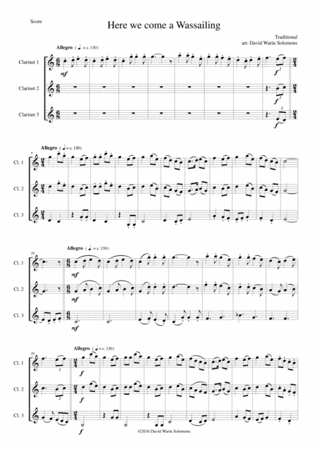 Here we come a-wassailing for clarinet trio (arr. David Warin Solomons)
