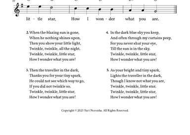 Twinkle, Twinkle Little Star - Lead Sheet G Major (Full Lyrics) (arr. Yuri Noronha)