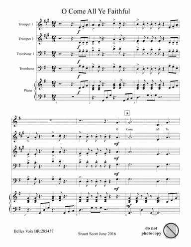 O Come All Ye Faithful for brass quartet, piano, and congregation (arr. Stuart Scott)