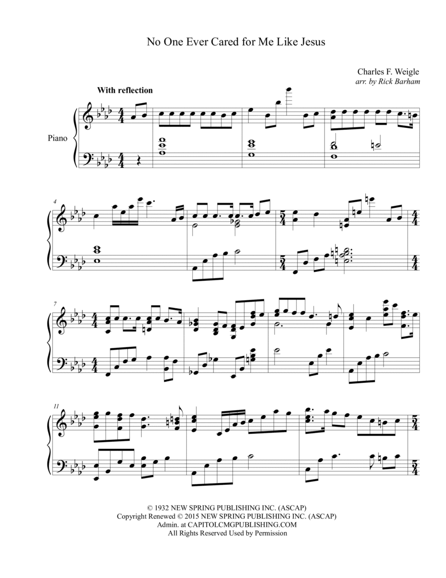 No One Ever Cared For Me Like Jesus (arr. Rick Barham)