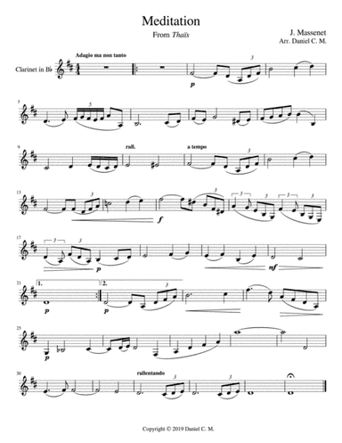 Meditation for Bb clarinet and piano (easy) (arr. Daniel C. M)