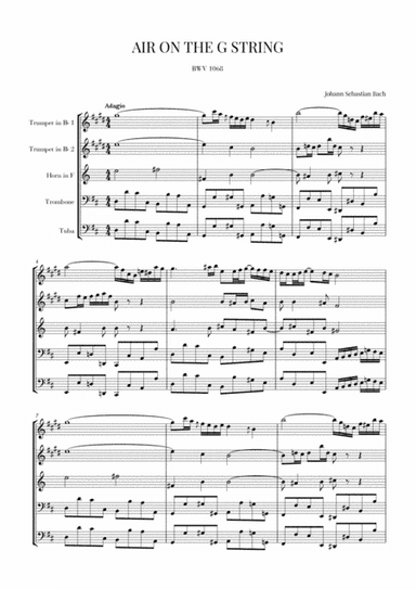 Bach: Air on the G String for Brass Quintet (2 Trumpets, Horn, Trombone and Tuba) (arr. Cadenza Editions)
