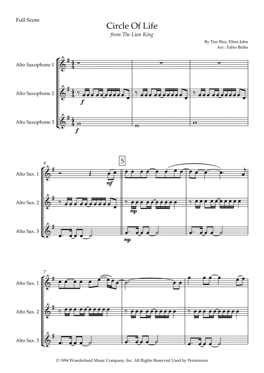 Circle Of Life (arr. Fabio Britto)
