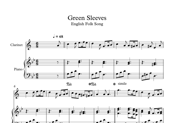 Greensleeves - English Folk Song (Clarinet + Piano) (arr. Digital Book Music)
