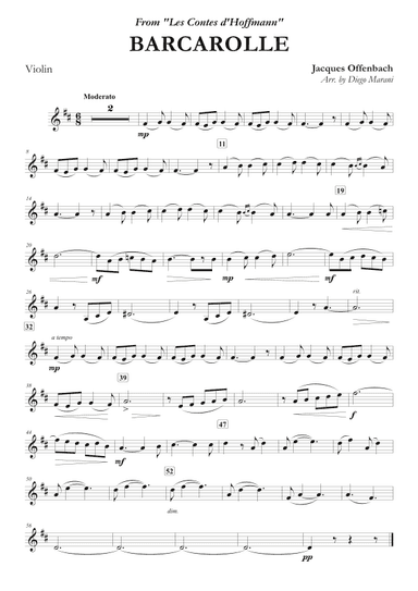 Offenbach's Barcarolle for Violin and Piano (arr. Diego Marani)