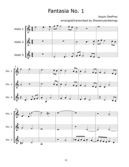 des Prez, J. - Fantasia No. 1 for Three Violins (arr. Linda M. Scott)
