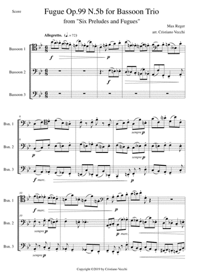 Fugue Op.99 N.5b for Bassoon Trio (arr. Cristiano Vecchi)