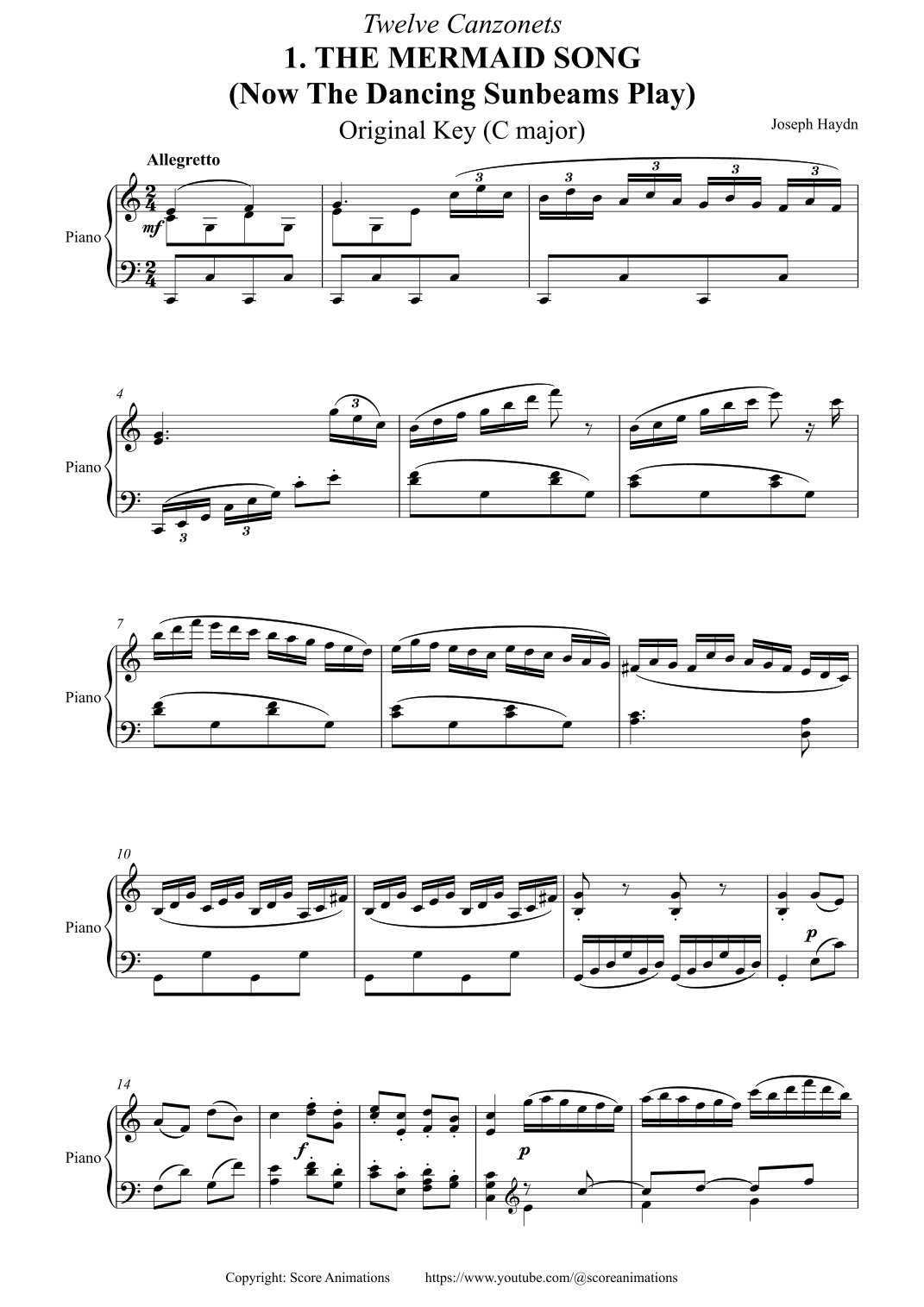 HAYDN: The Mermaid Song Original key (C major) (arr. Score Animations)