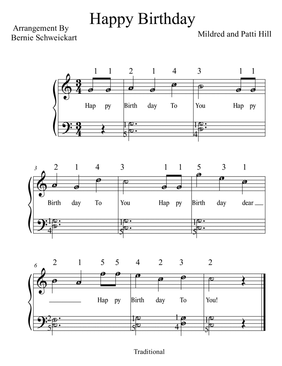 Happy Birthday (BIG NOTE VERSION WITH FINGERING) (arr. Bernie Schweickart)