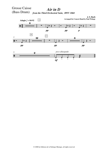 Johann Sebastian Bach/Wehage, Air in D from the Third orchestral suite, BWV 1068 arranged for concer (arr. Musik Fabrik Music Publishing)