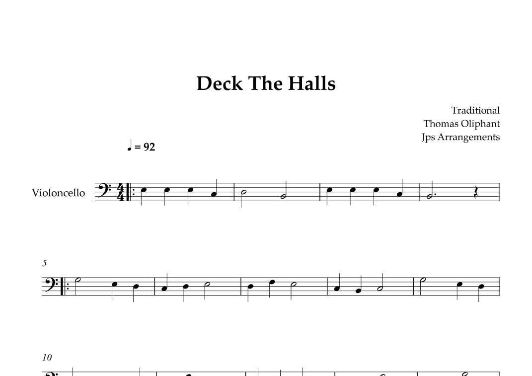 Deck The Halls For Cello (arr. Jps Arrangements)