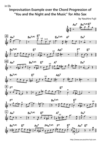 Improvisation Example over the Chord Progression of You and the Night and the Music for Alto Sax