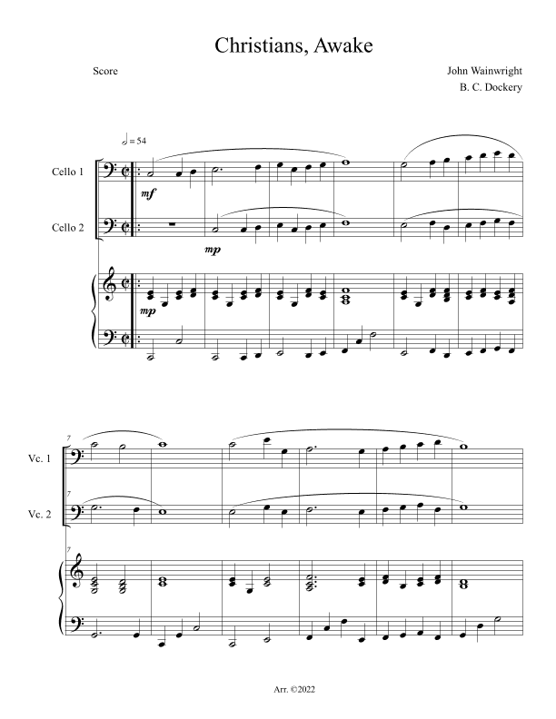 Christians Awake (Cello Duet with Piano Accompaniment) (arr. B. C. Dockery)