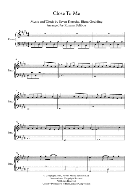 Close To Me (arr. Roxana Belibou)