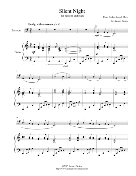 Silent Night - for bassoon and piano (arr. Samuel Stokes)