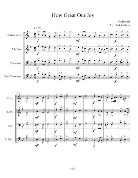 How Great Our Joy (Clarinet, Alto Sax, Trombone, Bass Trombone) (arr. Clark Cothern)