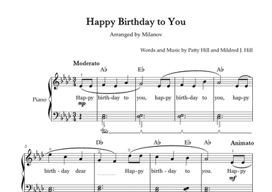Happy Birthday to You in Ab Piano Easy Intermediate Chord Fingering Lyrics Pedal (arr. Milanov)