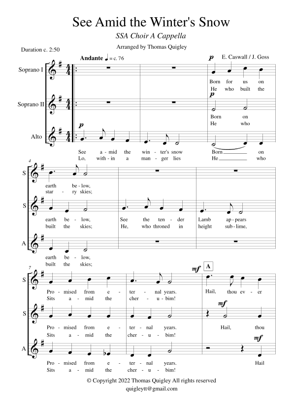 See Amid The Winter's Snow (SSA a cappella) (arr. Thomas Quigley)
