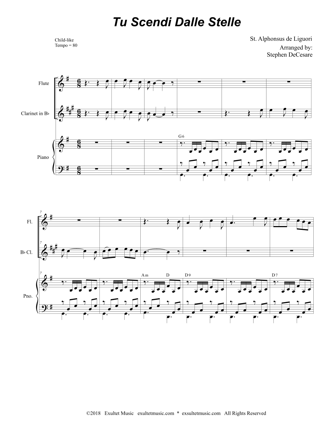 Tu Scendi Dalle Stelle (Duet for Flute and Bb-Clarinet) (arr. Stephen DeCesare)
