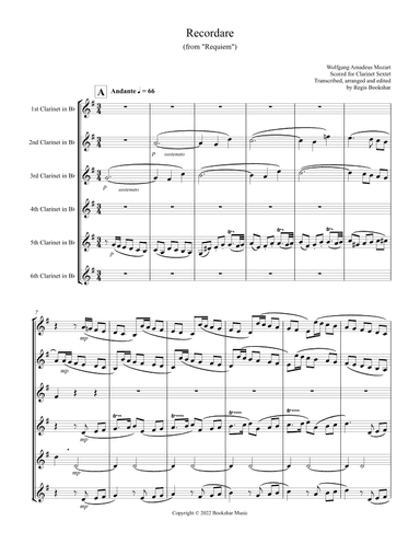 Recordare (from "Requiem") (F) (Clarinet Sextet) (arr. Regis Bookshar)